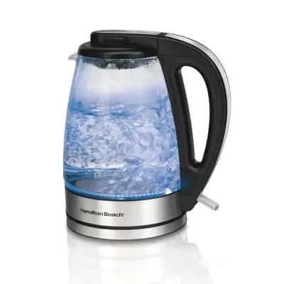 Hamilton Beach 1.7L Illuminated Glass Kettle - 40869: Electric Water Boiler, Overheat Protection, Cordless, LED Indicator [Plastic, 1500.0 watts, 1.7 Liter]