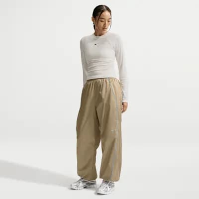 Nike Sportswear Women's Loose High-Rise Track Pants Parachute Beige/Baltic Blue/White [Parachute Beige/Baltic Blue/White, Embroidered Swoosh logo, Hand pockets]