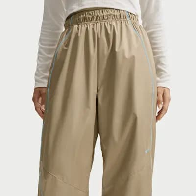 Nike Sportswear Women's Loose High-Rise Track Pants Parachute Beige/Baltic Blue/White [Parachute Beige/Baltic Blue/White, Embroidered Swoosh logo, Hand pockets]