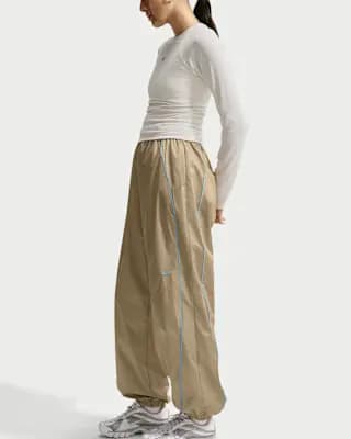 Nike Sportswear Women's Loose High-Rise Track Pants Parachute Beige/Baltic Blue/White [Parachute Beige/Baltic Blue/White, Embroidered Swoosh logo, Hand pockets]