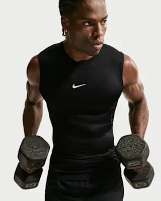 Nike Pro Men's Dri-FIT Tight Sleeveless Fitness Top Black/White [90% polyester/ 10% spandex, Machine wash, XXS-4XL Tall]