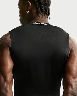 Nike Pro Men's Dri-FIT Tight Sleeveless Fitness Top Black/White [90% polyester/ 10% spandex, Machine wash, XXS-4XL Tall]