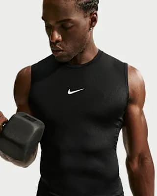 Nike Pro Men's Dri-FIT Tight Sleeveless Fitness Top Black/White [90% polyester/ 10% spandex, Machine wash, XXS-4XL Tall]