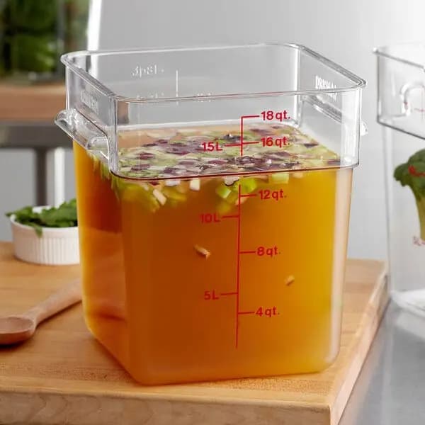 Cambro CamSquares® Classic 18 Qt. Clear Square Polycarbonate Food Storage Container [Length 11 1/4 Inches, Width 12 1/4 Inches, Height 12 3/5 Inches, Capacity 18 qt.]