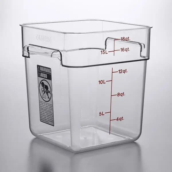 Cambro CamSquares® Classic 18 Qt. Clear Square Polycarbonate Food Storage Container [Length 11 1/4 Inches, Width 12 1/4 Inches, Height 12 3/5 Inches, Capacity 18 qt.]