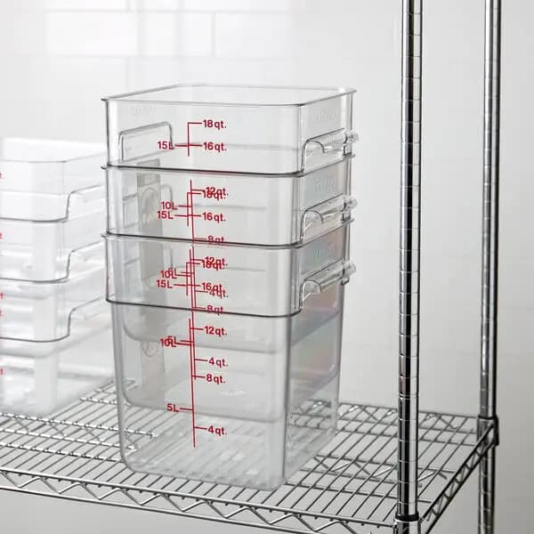 Cambro CamSquares® Classic 18 Qt. Clear Square Polycarbonate Food Storage Container [Length 11 1/4 Inches, Width 12 1/4 Inches, Height 12 3/5 Inches, Capacity 18 qt.]