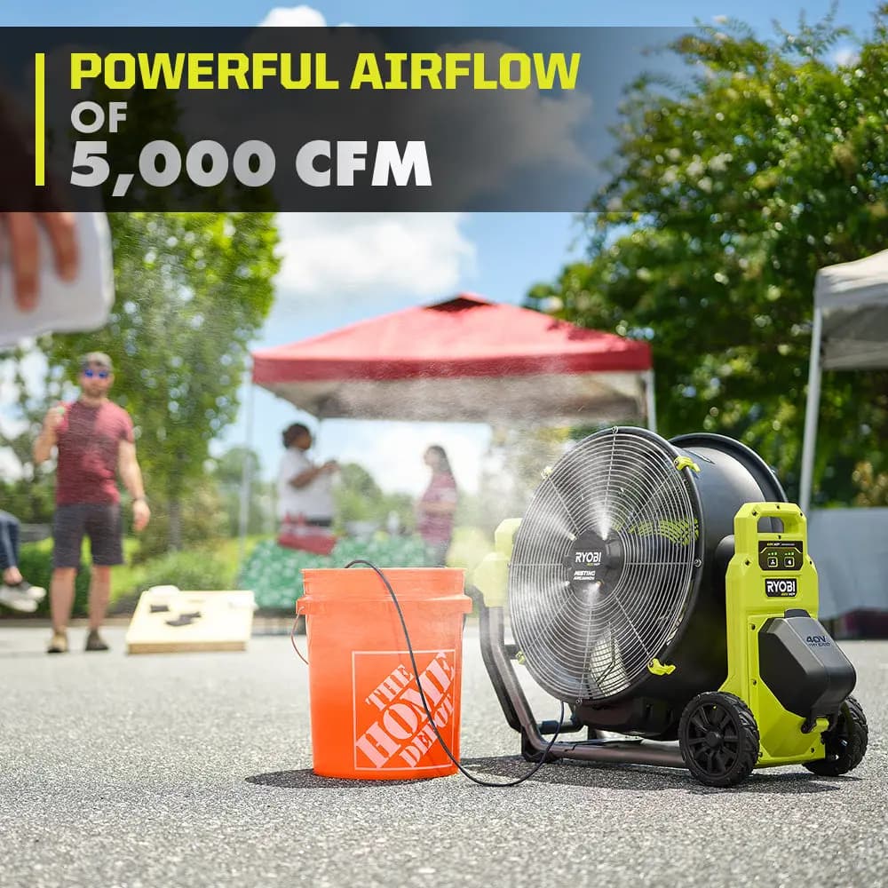 RYOBI 40V HP Brushless Hybrid 18" Misting Air Cannon [Power Source Cordless, Blade Diameter 18", CFM 5,000]