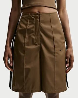 Naomi Osaka Women's Loose Mid-Rise Shorts Mosswood Brown/Black/White/Black [100% polyester, Machine wash, XS (0–2)-XXL (20–22)]
