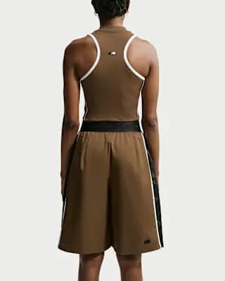 Naomi Osaka Women's Loose Mid-Rise Shorts Mosswood Brown/Black/White/Black [100% polyester, Machine wash, XS (0–2)-XXL (20–22)]