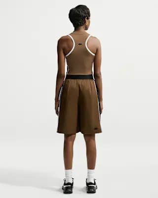 Naomi Osaka Women's Loose Mid-Rise Shorts Mosswood Brown/Black/White/Black [100% polyester, Machine wash, XS (0–2)-XXL (20–22)]