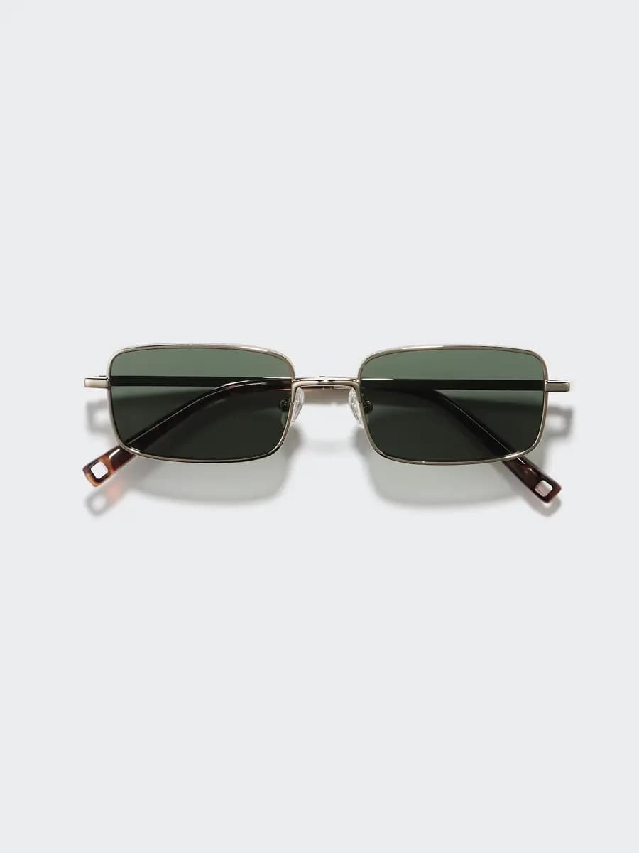 Uniqlo Metal Rectangle Sunglasses Dark Green [Imported, UV400 lenses block approximately 99% of UV rays., Patterned metal frames with an elegant finish.]