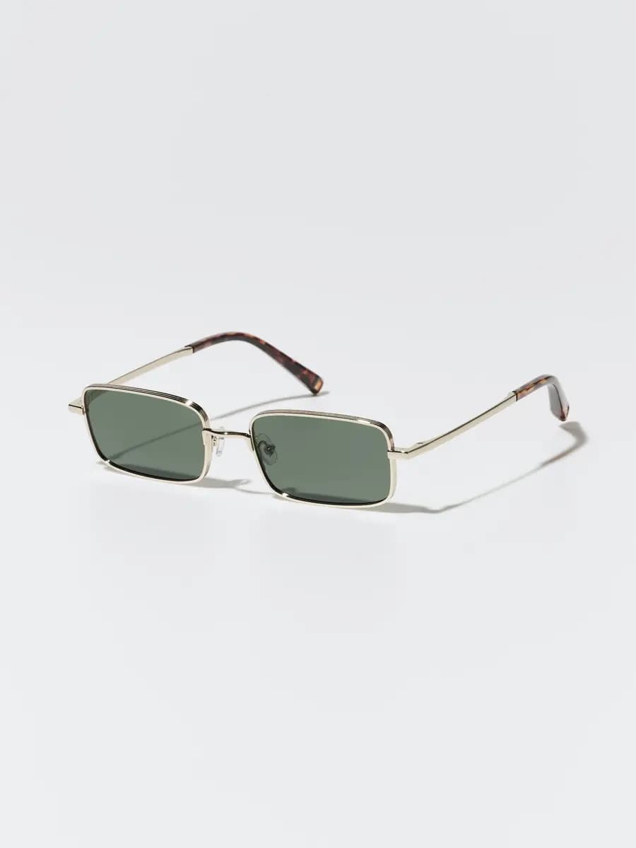 Uniqlo Metal Rectangle Sunglasses Dark Green [Imported, UV400 lenses block approximately 99% of UV rays., Patterned metal frames with an elegant finish.]