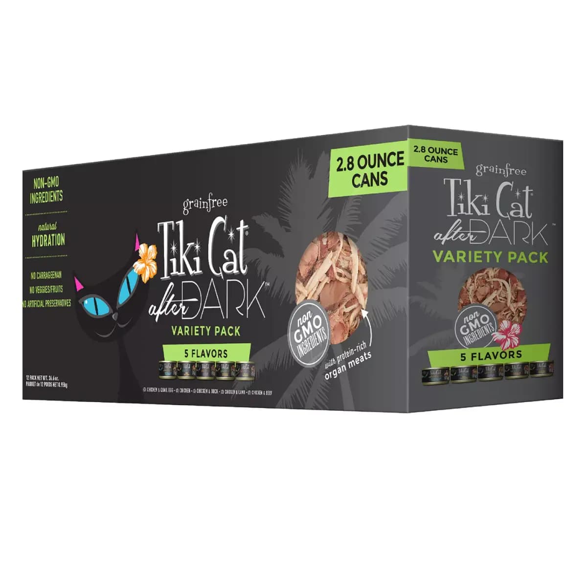 Tiki Cat® After Dark Wet Cat Food - Non-GMO, Grain Free - Variety Pack, 12 CT, 33.6 OZ [Item Number 5298972, Brand Tiki Cat After Dark, Food Type Wet CatFood, Breed Size All Breed 