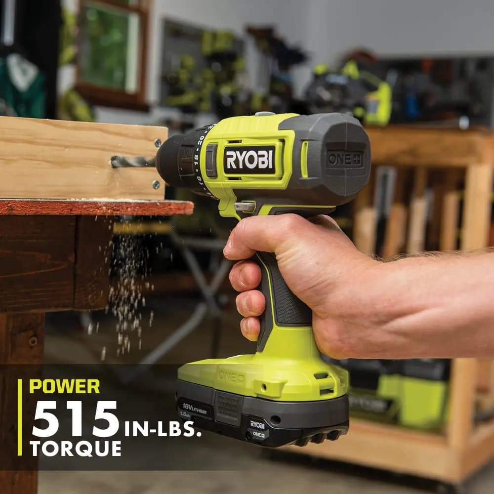 RYOBI 18V ONE+ 1/2" Drill/Driver Kit [Fuel Gauge Integrated LEDs, Capacity 1.5Ah, Chuck 1/2"]