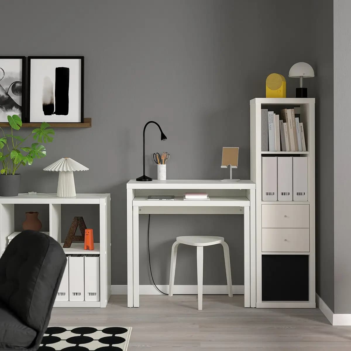 IKEA LÄNGDHOPP Pull-out desk, white [Width 35 3/8 ", Max load/shelf 110 lb, Maximum load/drawer 44 lb]