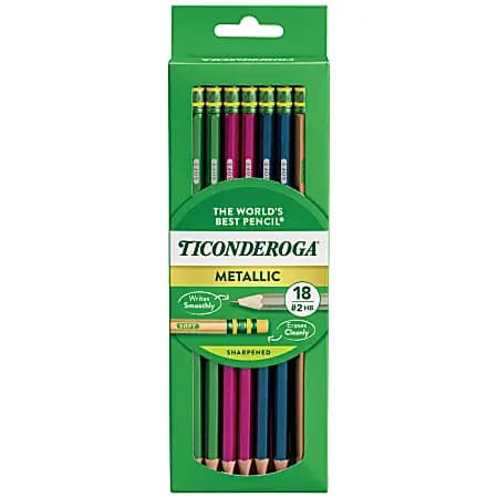 Ticonderoga Wooden Pencils, Pre-Sharpened, #2 HB Soft, Metallic Colors, 10 Ct [Color (Barrel) Assorted, primary material Wood, Number of Packs/Boxes 1, Number of Pencils Per Pack/B