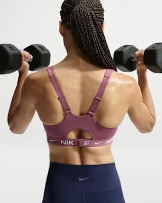 Nike Indy High Support Women's Padded Adjustable Sports Bra Pink Smoke [Body: 78-79% polyester/21-22% spandex, Machine wash, XXS-XXL]