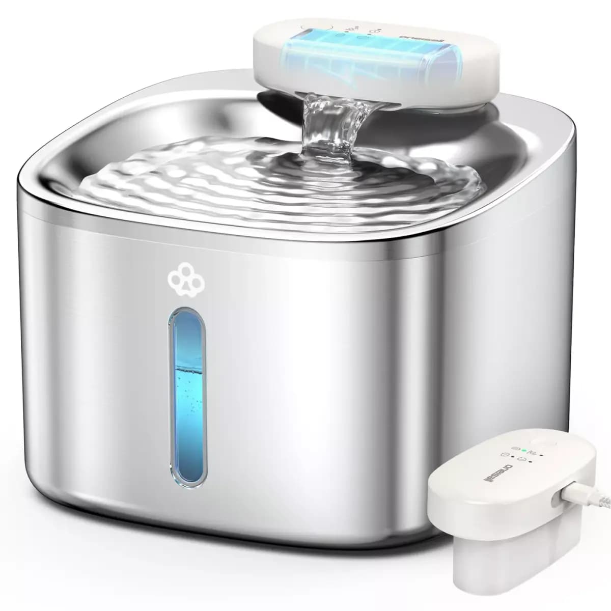 Oneisall 3.5 Liter Cordless Stainless Steel Cat Water Fountain W/ 60 Day Power & 3-Layer Filtration [Intended for Dog, Cat, Dimensions 7.87 in x 7.87 in x 6.02 in, Total Weight 2 l