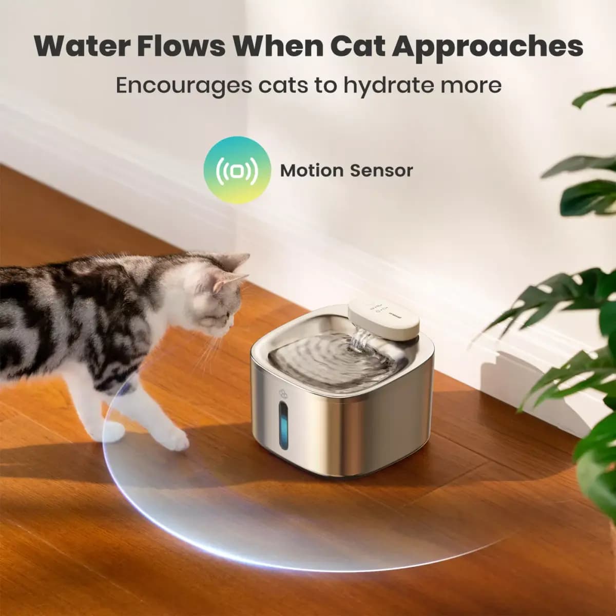 Oneisall 3.5 Liter Cordless Stainless Steel Cat Water Fountain W/ 60 Day Power & 3-Layer Filtration [Intended for Dog, Cat, Dimensions 7.87 in x 7.87 in x 6.02 in, Total Weight 2 l