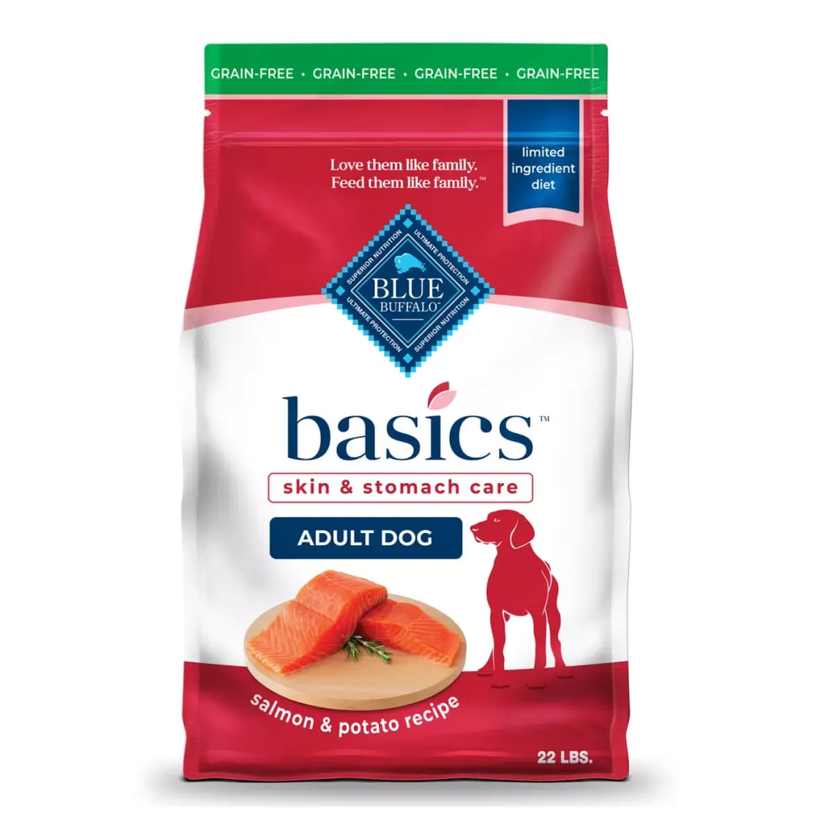 Blue Buffalo Basics Skin & Stomach Care, Salmon & Potato Dry Dog Food, Grain Free & Chicken Free [Species Dog, Brand Blue Buffalo, Food Type Kibble, Breed Size All]