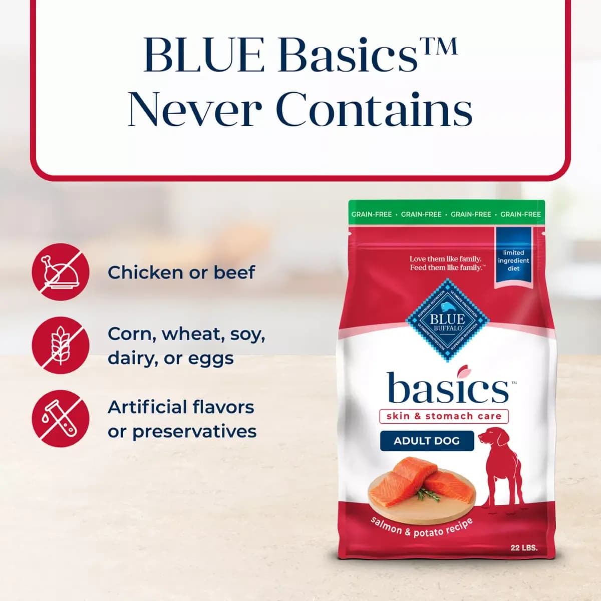 Blue Buffalo Basics Skin & Stomach Care, Salmon & Potato Dry Dog Food, Grain Free & Chicken Free [Species Dog, Brand Blue Buffalo, Food Type Kibble, Breed Size All]