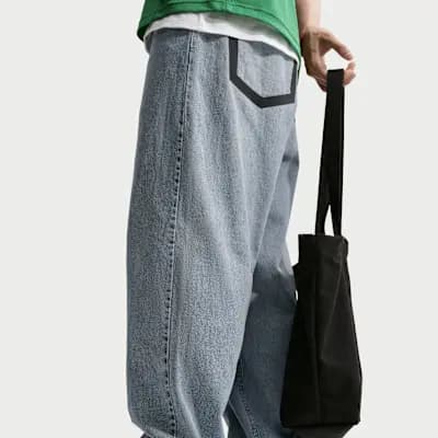 Nike Sportswear Men's Indigo Jeans Blue Denim/Black/Safety Orange [Blue Denim/Black/Safety Orange, Embroidered Swoosh logo, Hand pockets]