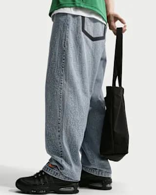 Nike Sportswear Men's Indigo Jeans Blue Denim/Black/Safety Orange [Blue Denim/Black/Safety Orange, Embroidered Swoosh logo, Hand pockets]