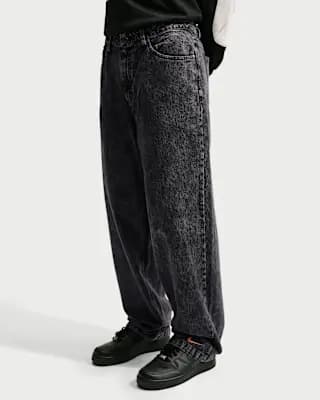 Nike Sportswear Men's Black Jeans Black/Safety Orange [Black/Safety Orange, Embroidered Swoosh logo, Hand pockets]