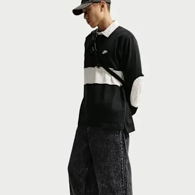 Nike Sportswear Men's Black Jeans Black/Safety Orange [Black/Safety Orange, Embroidered Swoosh logo, Hand pockets]
