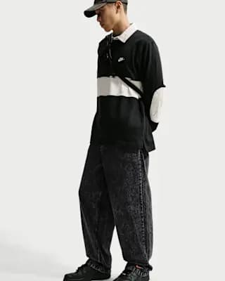 Nike Sportswear Men's Black Jeans Black/Safety Orange [Black/Safety Orange, Embroidered Swoosh logo, Hand pockets]