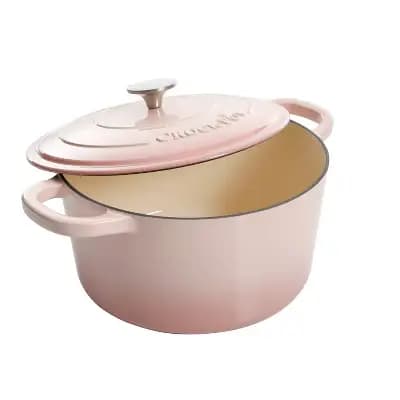 Crock-Pot Crock Pot Artisan 7qt Round Dutch Oven with Lid Pink: Cast Iron, Ergonomic Handle, Oven-Safe to 500Â°F, Hand Wash [7 Quart, Cast Iron, 17.4 Pounds]