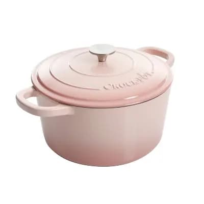 Crock-Pot Crock Pot Artisan 7qt Round Dutch Oven with Lid Pink: Cast Iron, Ergonomic Handle, Oven-Safe to 500Â°F, Hand Wash [7 Quart, Cast Iron, 17.4 Pounds]