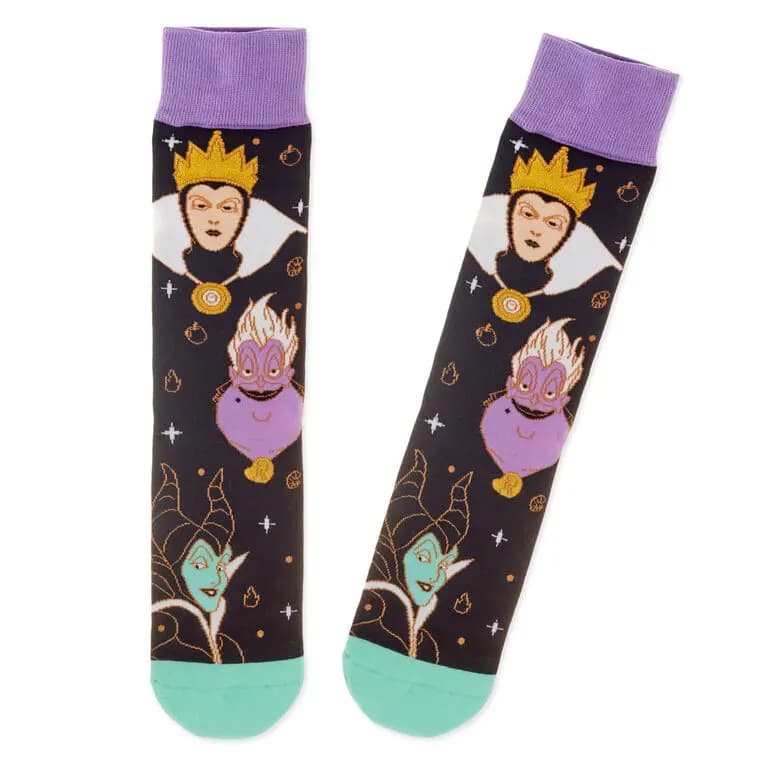 Disney Villains Fierce and Fabulous Crew Socks [Disney Villains crew socks feature a, Fierce. Fabulous., Cotton, polyester, nylon, spandex, m, Machine wash cold with like colors.]