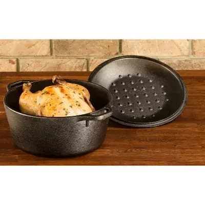 Lodge 5qt Cast Iron Dutch Oven: Preseasoned, Tarnish & Rust-Resistant, Black, 2-Piece Set, Hand Wash Only [Cast Iron, 5 Quart, 13.0 Pounds]