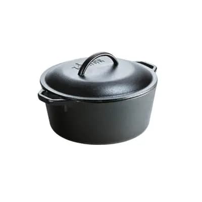 Lodge 5qt Cast Iron Dutch Oven: Preseasoned, Tarnish & Rust-Resistant, Black, 2-Piece Set, Hand Wash Only [Cast Iron, 5 Quart, 13.0 Pounds]
