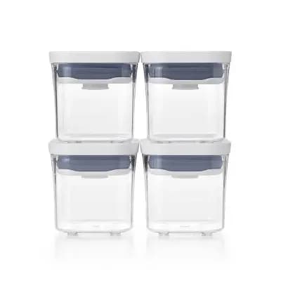 OXO POP 4pk Plastic Mini Square Food Storage Container Set White: Air Tight Seal, Dishwasher-Safe, 0.2L Capacity [Styrene Acrylonitrile, Dishwasher-Safe, 4 Containers With Lids]