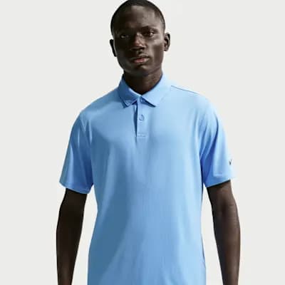 Nike Velocity Men's Dri-FIT Sleeve Logo Golf Polo University Blue/Black [University Blue/Black, 90% polyester/10% spandex, Embroidered Swoosh logo]