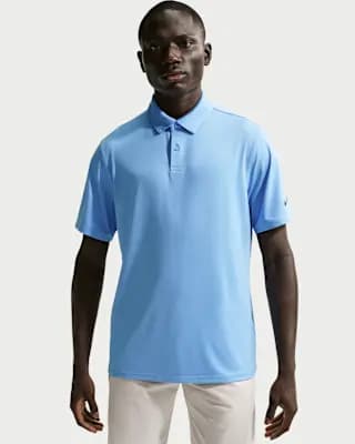 Nike Velocity Men's Dri-FIT Sleeve Logo Golf Polo University Blue/Black [University Blue/Black, 90% polyester/10% spandex, Embroidered Swoosh logo]