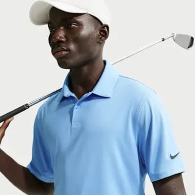Nike Velocity Men's Dri-FIT Sleeve Logo Golf Polo University Blue/Black [University Blue/Black, 90% polyester/10% spandex, Embroidered Swoosh logo]