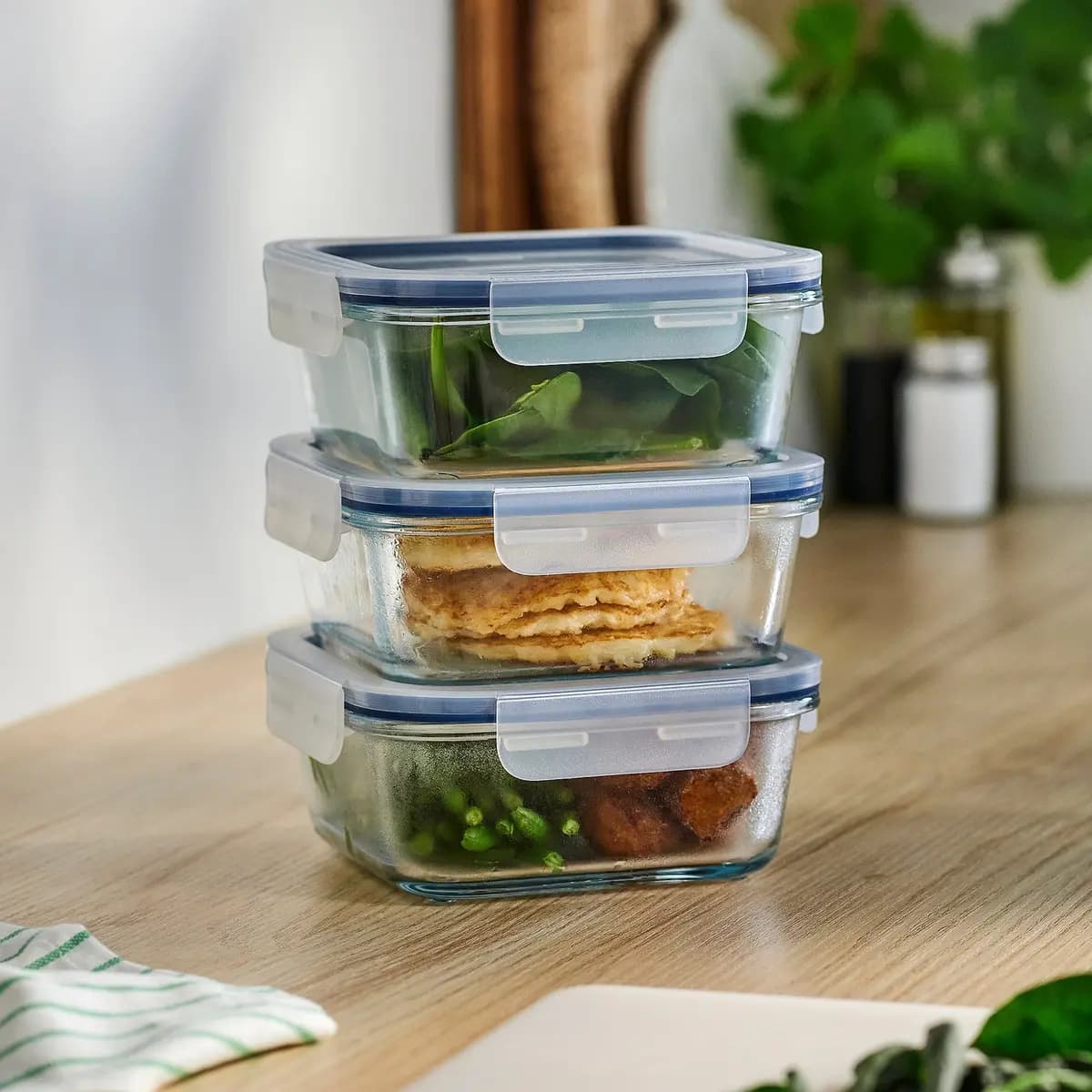 IKEA 365+ food container with lid, square/glass, 20 oz [Length 6 ", Width 6 ", Height 2 ¼ ", Volume 20 oz]