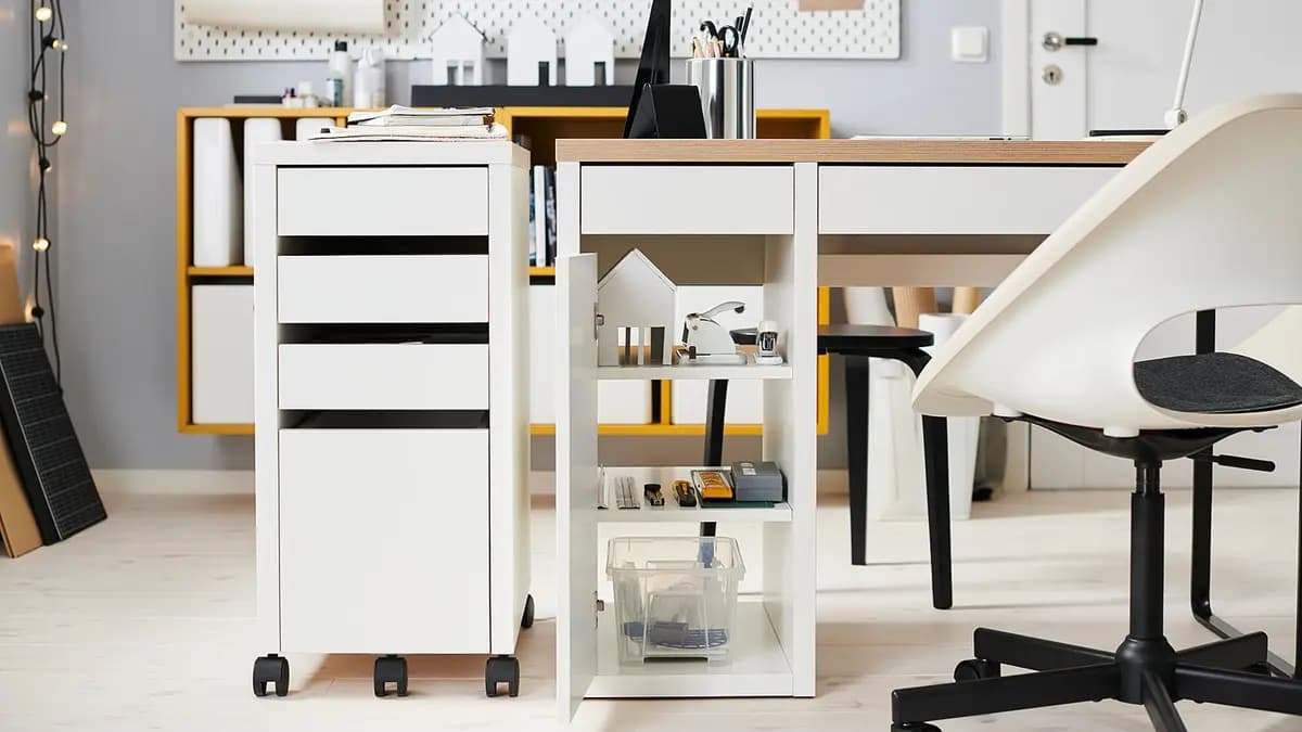 IKEA MICKE Drawer unit/drop file storage, white 13 3/4x29 1/2 " [Max. load 11 lb, Maximum load/drawer 11 lb, Max. load/small drawer 2 lb]