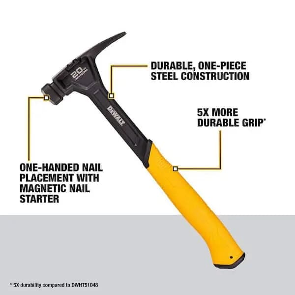 DEWALT 20 oz. Steel Rip Claw Nailing Hammer, DWHT51004 [Claw Type: Rip, Color Family: Yellow, Face Type: Smooth]