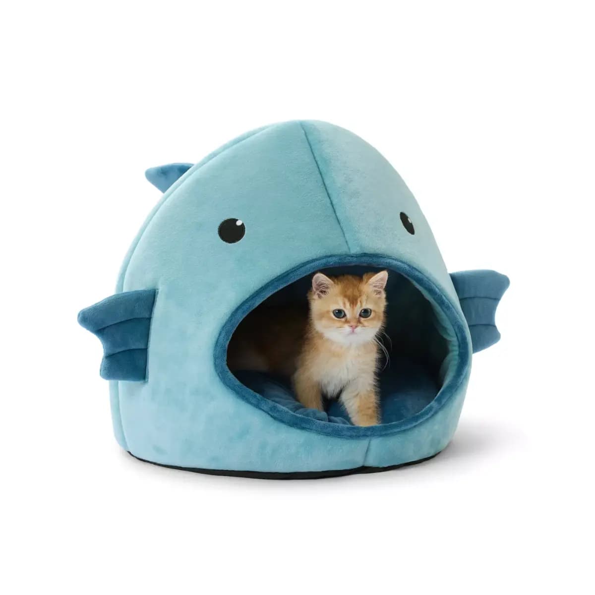 Whisker City® Blue Fish Character Hut Cat Bed 17Lx17W [Includes 1 Cat Hut, Color Blue, Black, White, Environment Indoors, Dimensions 17 in L x 17 in W x 17 in H (43.1 x 43.1]