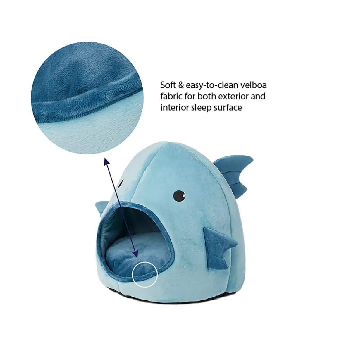 Whisker City® Blue Fish Character Hut Cat Bed 17Lx17W [Includes 1 Cat Hut, Color Blue, Black, White, Environment Indoors, Dimensions 17 in L x 17 in W x 17 in H (43.1 x 43.1]