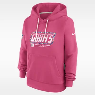 New York Giants Crucial Catch Standard Issue Women's Nike Dri-FIT NFL Pullover Hoodie Pink [Pink, Hood with drawstring, Front pocket]