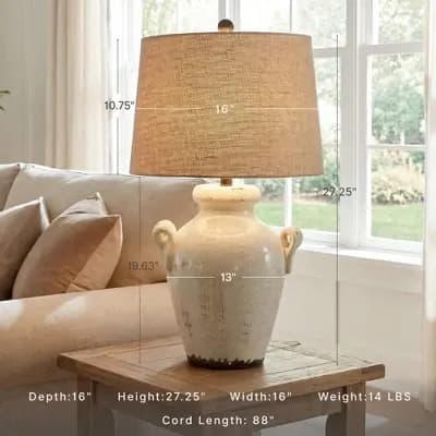 Signature Design by Ashley Emelda Ceramic Table Lamp Cream - Signature Design by Ashley: Glazed Finish, 3-Way Switch, UL Listed [8 Feet, Ceramic, 10.5 Inches (H)]