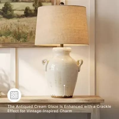 Signature Design by Ashley Emelda Ceramic Table Lamp Cream - Signature Design by Ashley: Glazed Finish, 3-Way Switch, UL Listed [8 Feet, Ceramic, 10.5 Inches (H)]