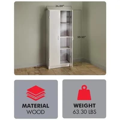 ClosetMaid Pantry Cabinet Cupboard with Adjustable Shelves for Kitchen, Gray [Wood (Frame), Wood, 63 pounds]