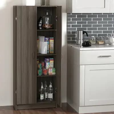 ClosetMaid Pantry Cabinet Cupboard with Adjustable Shelves for Kitchen, Gray [Wood (Frame), Wood, 63 pounds]