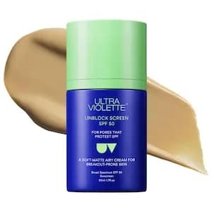Ultra Violette Unblock Screen SPF 50 Non-Acnegenic Facial Sunscreen with Bemotrizinol and Zinc Oxide 1.7 fl oz/50ml [Combination and Oily, Cream, 1.7 fl oz/50ml]